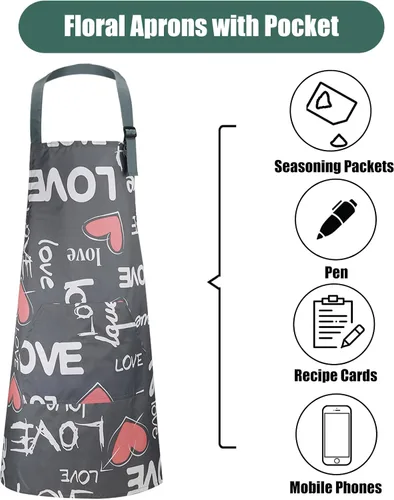 Miniatura 3 de Jeffbaubl Paquete de 4 delantales florales con bolsillo, delantales de cocina ajustables, delantales impermeables para mujeres, delantales de cocina