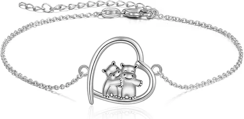 Pingüinoconejillo de indiashipopótamomano de hamsadinosauriogatolibélulacorazónmontañasetaárbol de la vidapulseras de pingüinos regalos de plata de