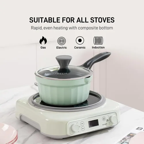 Miniatura 3 de BUYDEEM Sartén antiadherente de aluminio fundido, sartén de leche de calor rápido y uniforme con tapa de vidrio, compatible con todas las estufas