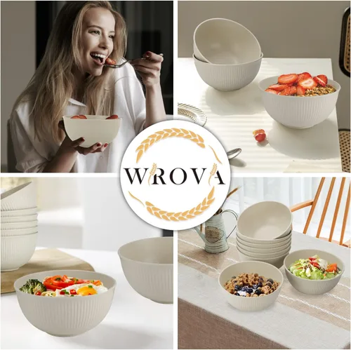 Miniatura 6 de Wrova Juego de 8 cuencos de paja de trigo, cuencos irrompibles para cereales de 26 onzas, aptos para microondas y lavavajillas, cuencos para niños