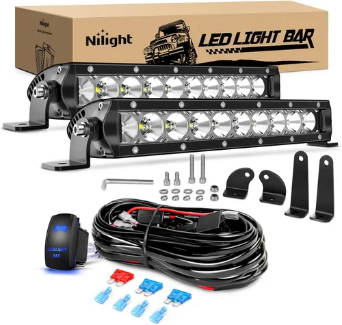 Nilight Barra de Luz LED 2 Piezas 11 Pulgadas 50W Súper Delgada Combo Spot Flood 5000LM Conducción 3D Antiniebla Luces Todoterreno Pods con Kit de