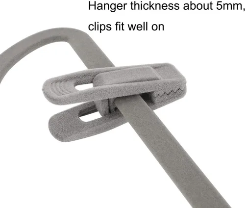 Miniatura 3 de Paquete de 20 clips de terciopelo para colgar pantalones grises, clips de terciopelo fuertes, perfectos para perchas finas de terciopelo (gris)