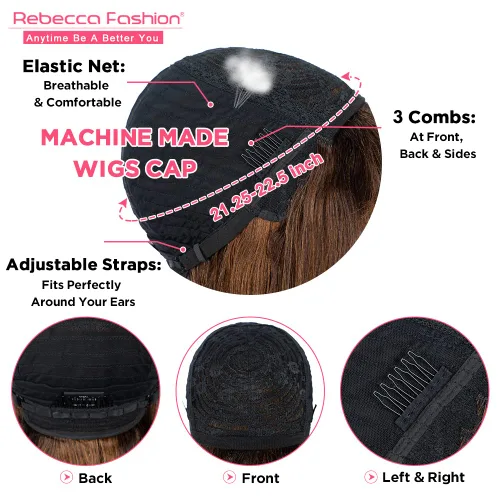 Miniatura 3 de Rebecca Fashion Peluca de cabello humano castaño con flequillo de 10 pulgadas, pelucas de cabello humano lacio Yaki claro para mujeres negras, sin
