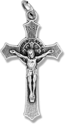 Miniatura 2 de Paquete de 3 crucifijo de San Benito para hacer rosarios de 15 pulgadas pieza de rosario de crucifijo oxidado de plata para rosario de San Benito