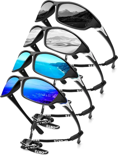 Miniatura 34 de KALIYADI 4 Pack Polarized Sunglasses-Men Sports Sun-glasses: Mens Sunglasses UV Protection for Fishing Driving Cycling A02-negro/azul hielo/rojo