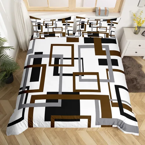 Miniatura 11 de Erosebridal Funda de edredón a rayas color negro y beige, funda de edredón bohemia moderna geométrica abstracta para mujeres, hombres y adultos