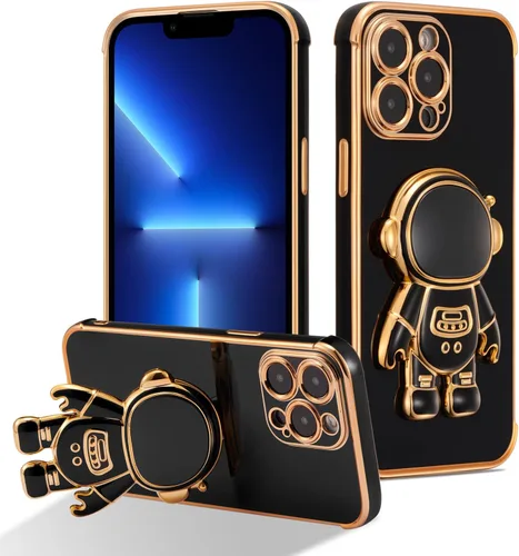Miniatura 12 de RALEAVO Funda para iPhone 13, bonita funda de astronauta 6D con función de soporte, cubierta de enchapado de lujo, ajuste delgado, TPU suave, Púrpura