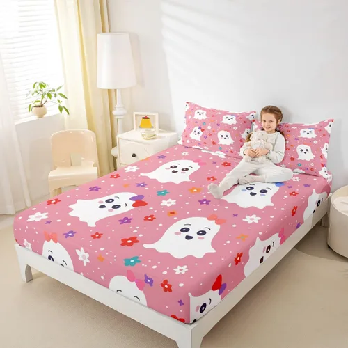 Miniatura 20 de Erosebridal Sábanas de cama de polilla de la muerte, sábana bajera ajustable de calavera gótica, tamaño individual, sábanas florales de flores