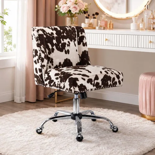 Silla de escritorio con estampado de vaca, silla giratoria de escritorio con ruedas, silla tapizada para oficina en casa sin brazos para dormitorio,