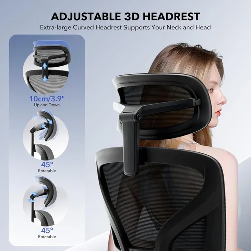 Miniatura 4 de Silla de oficina ergonómica - Silla de escritorio de malla para el hogar con soporte lumbar ajustable, silla de juegos de computadora con respaldo