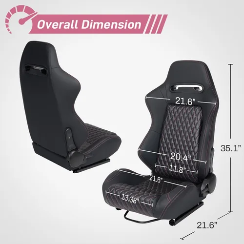 Miniatura 3 de Asientos de Carreras 2 Piezas Asientos Bucket Reclinables con 2 Deslizadores Asientos de Cuero PU Ajustables Asientos Deportivos Universales