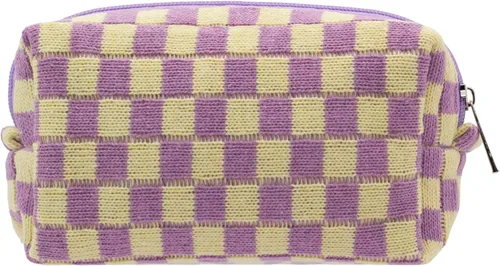 Miniatura 23 de PAZIMIIK Bolsa de Maquillaje a Cuadros para Bolso Portátil con Cremallera, Estuche Pequeño de Cosméticos para Accesorios de Viaje, Azul Ártico