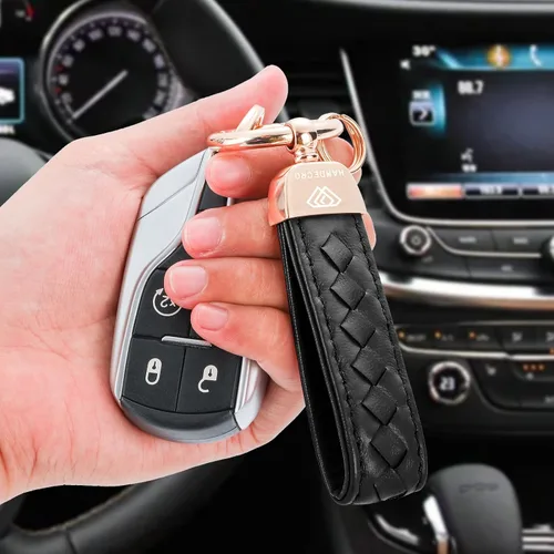 Miniatura 7 de Hamdecro Llavero de cuero genuino para automóvil, llaves de oveja tejidas a mano para mujeres, soporte universal para llavero con rotación de 360