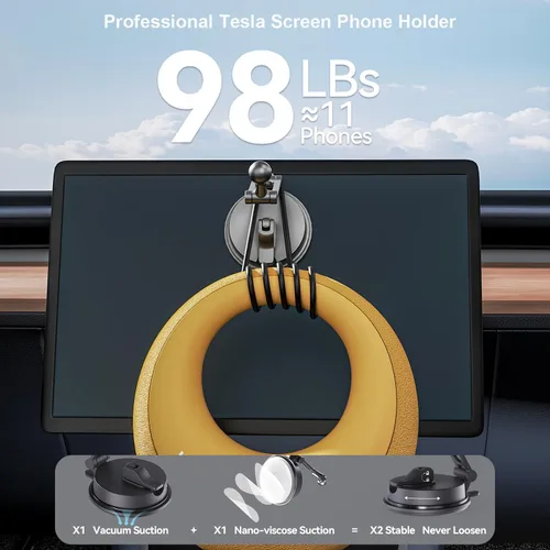 Miniatura 5 de Soporte universal para teléfono Tesla [soporte de metal plegable de rotación de 360°] Soporte de teléfono actualizado al vacío para Tesla