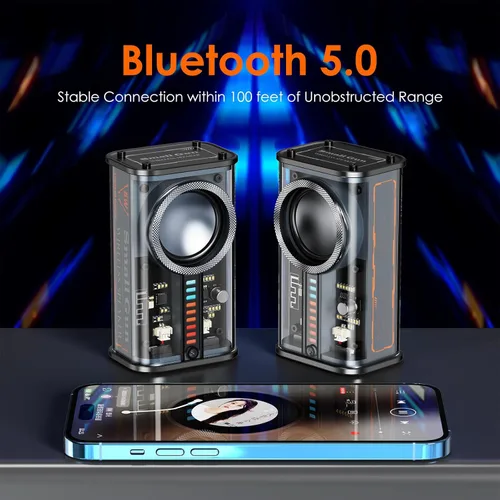 Miniatura 3 de Altavoz Bluetooth portátil con luces, mini altavoz Bluetooth inalámbrico transparente con TWS, perfecto pequeño altavoz con sonido HD y bajo