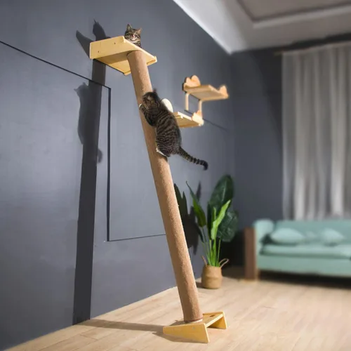 Miniatura 5 de SHENGOCASE Árbol Rascador Moderno de 78.7" de Alto Inclinado Torre Poste Rascador Pilar con Percha Cama, Poste de Escalada para Pared y Ventana