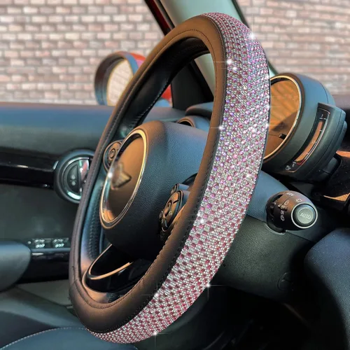 PINCTROT Bling Bling - Funda para volante cómoda con diamantes de imitación de cristal gigante, piel de diamante antideslizante, universal de 15 2.