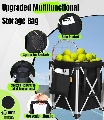 Miniatura 5 de Angooni Professional Tennis Cart with Silent PU Wheels - 2 Capacity Choices (150/240 Balls) - Sturdy, Lightweight & Portable Storage for Practice