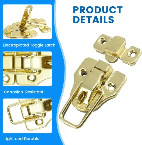 Miniatura 3 de SDTC Tech Paquete de 2 cajas de estilo retro dorado con cierre de palanca, de metal antiguo, con agujero para candado para joyero, gabinete, caja