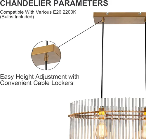 Miniatura 4 de Lámpara de Araña de Cristal Moderna de 2 Luces D23.6 Lámpara de Araña de Comedor Sobre Mesa Luminaria de Techo Colgante Contemporánea Altura