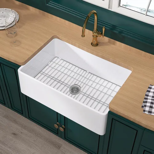 Miuara Fregadero de Granja 30 Pulgadas - Fregadero de Cocina Delantal Blanco Montado Inferior Reversible 30"x20"x10", Estilo Casa de Granja Tazón