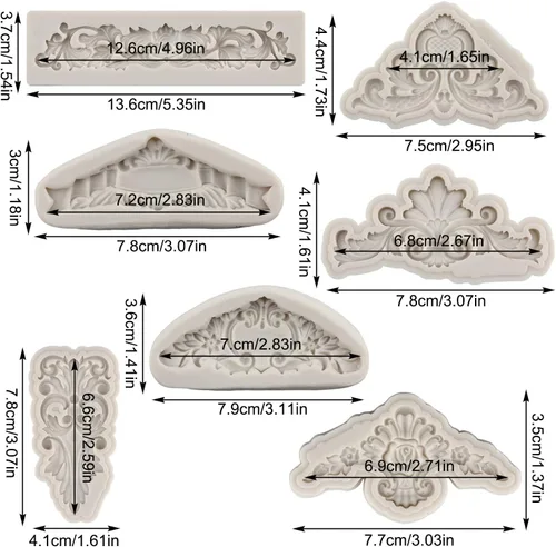 Miniatura 2 de Moldes de silicona estilo barroco con espirales, moldes de encaje, moldes de flores en relieve, molde de filigrana para decoración de pastel