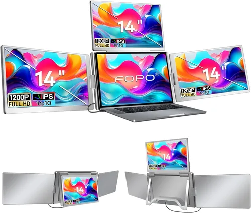 Extensor de pantalla para portátil de 14 pulgadas, extensor de monitor FHD 1080P IPS, solo 1 cable para monitor cuádruple de 3 pantallas, extensor