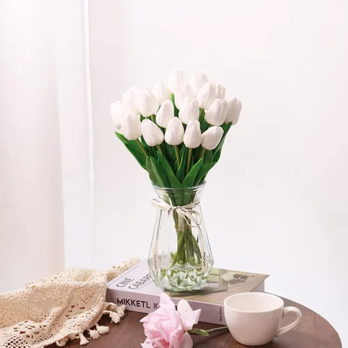 Miniatura 5 de 10 tulipanes falsos blancos falsos tulipanes con tallos, flores artificiales para decoración, flores falsas blancas, ramo de primavera