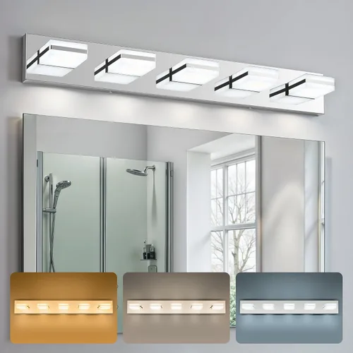 Miniatura 15 de VONLUCE Lámpara de tocador de baño, 3 luces LED modernas de tocador, luz de baño ajustable 3CCT con función de memoria, pantallas giratorias