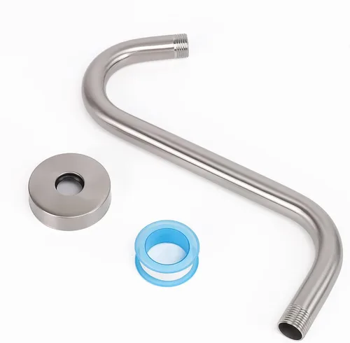 Miniatura 6 de Brazo de ducha en forma de S, tubo de extensión de cabezal de ducha de altura alta, conexión estándar de 1/2 pulgada con brida, impresionante