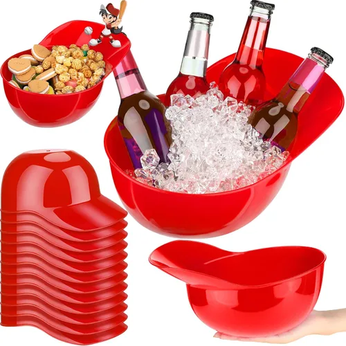 Tanlade Casco de béisbol de plástico grande de 72 onzas, cuencos de béisbol, cuencos para aperitivos, helado, postre para trabajadores de Rojo