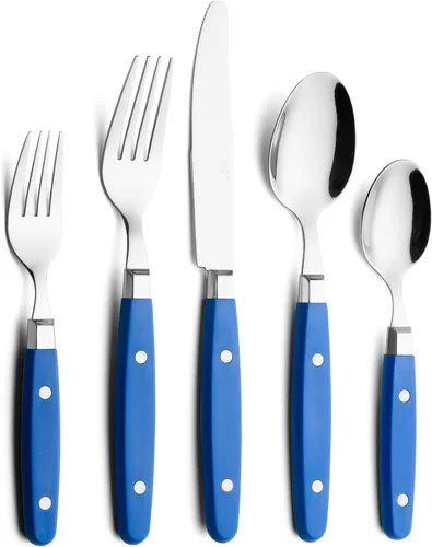 Miniatura 12 de Set de cubiertos Annova, juego retro/remachado de vajilla de acero inoxidable colorida para mesa y cocina, incluye cuchillos de cena, tenedores