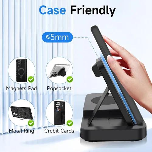 Miniatura 5 de Cargador inalámbrico para estación de carga Samsung, EWUONU Samsung 5 en 1, cargador inalámbrico rápido plegable para Samsung Galaxy S23 Ultra S22
