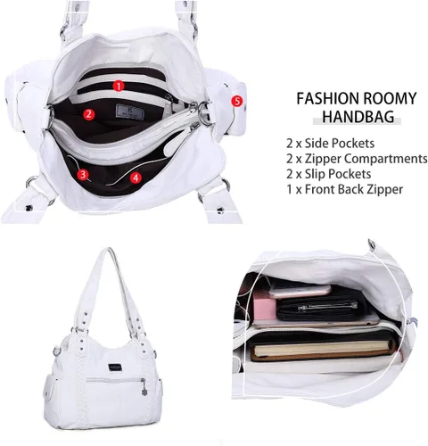 Miniatura 154 de Angel Barcelo - Bolsa de hombro amplia para mujer, diseño Hobo, cuero lavado