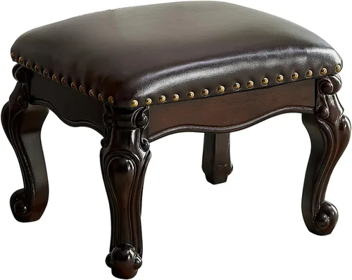 Otomana con reposapiés, taburete tapizado de cuero de microfibra para sala de estar, sofá, entrada, madera maciza (negro, marrón)