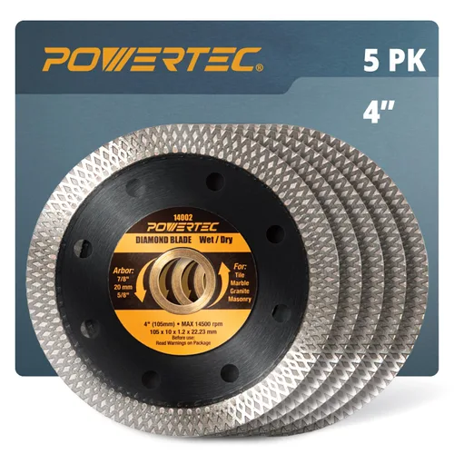Miniatura 14 de POWERTEC Hojas de sierra de diamante de 4-1/2 pulgadas para amoladora angular, paquete de 5, borde de malla turbo súper fino para cortar porcelana
