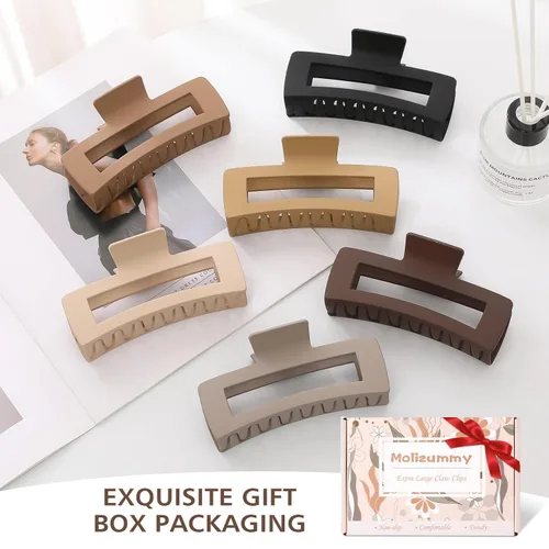Miniatura 7 de Pinzas para el cabello XL de 5 pulgadas, pinzas cuadradas antideslizantes de gran tamaño para cabello grueso y largo rizado, 6 colores, juego