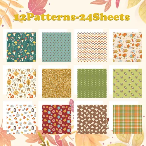 Miniatura 4 de Bloc de papel para álbum de recortes de 6 x 6 pulgadas, diseño de otoño de una sola cara, con temática de Acción de Gracias, paquete de 24 hojas