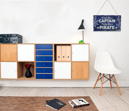 Miniatura 3 de CAKIROTS Placa de regalo con temática náutica con temática náutica con texto en inglés "Work Like A Captain Play Like A Pirate", placa de madera