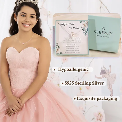 Miniatura 11 de Sereney Regalos de cumpleaños para niñas y mujeres, collar de perlas de plata esterlina como regalo de cumpleaños de 7, 9, 10, 11, 13, 15, 16, 18