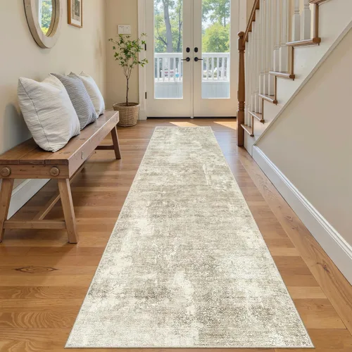 Miniatura 223 de Alfombra de pasillo Soalmost 2'6" x 10' lavable, alfombra antideslizante para cocina, baño, lavandería, alfombras vintage ultra delgadas para Beige