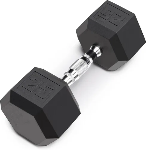 Miniatura 14 de Marcy - Mancuerna hexagonal de goma clásica con agarre estriado para entrenamiento de fuerza y culturismo, 5 libras - 50 libras, mancuerna