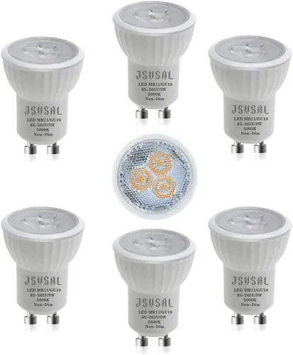 Miniatura 12 de Paquete de 2 mini bombillas LED MR11 GU10 de 1.378 in, luz blanca suave de 3000 K, CA 85-265 V, 3 W GU10 bombillas de foco de base que reemplazan