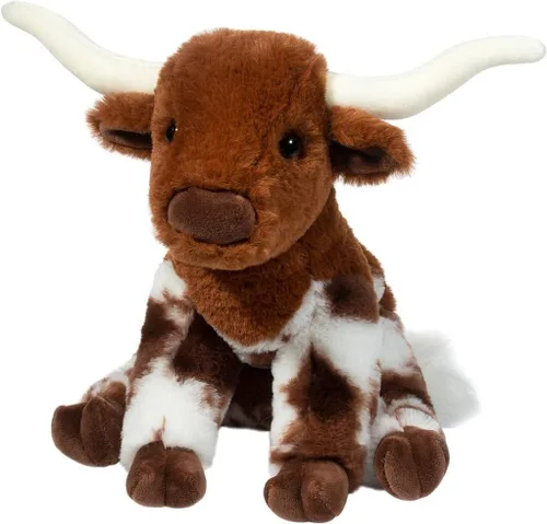 Douglas Bixbie Texas Longhorn Bull - Peluche de vaca de cuerno largo, suave y realista, 9 pulgadas, lindo animal de granja occidental para niños,