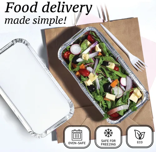 Miniatura 4 de (Paquete de 110 moldes para pan de aluminio con tapas, moldes de pan desechables para hornear, recipientes para almuerzo, platos para hornear
