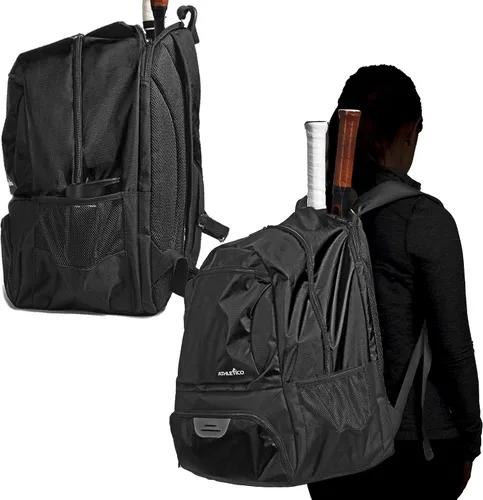 Miniatura 6 de Athletico Mochila de tenis Premier – Bolsa de tenis con capacidad para 2 raquetas en compartimento acolchado Compartimento ventilado separado