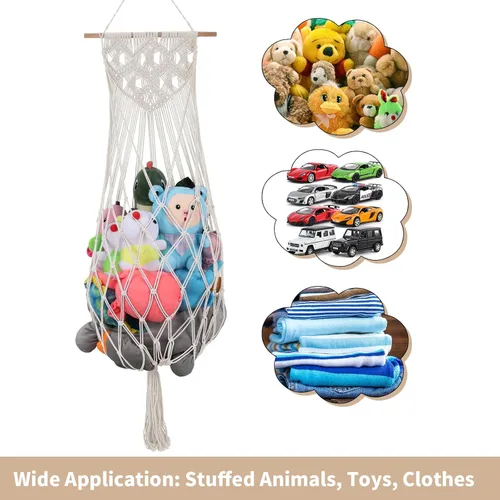 Miniatura 9 de Almacenamiento de animales de peluche jumbo de 63 pulgadas con luz LED de estrella, hamaca de juguete para colgar en la pared del techo sobre