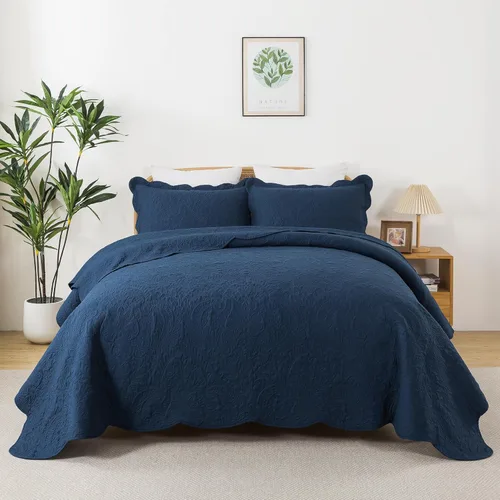 Miniatura 124 de HoneiLife - Juego de colcha de tamaño Queen, juego de ropa de cama de pana bordada de 3 piezas, colcha de lujo, ligera, cálida, para todas las Pana