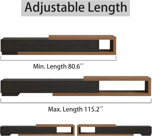 Miniatura 3 de Soporte de TV extensible de 80 a 115 pulgadas para TV de 120 pulgadas, centro de entretenimiento moderno de madera de nogal, mesa consola Negro