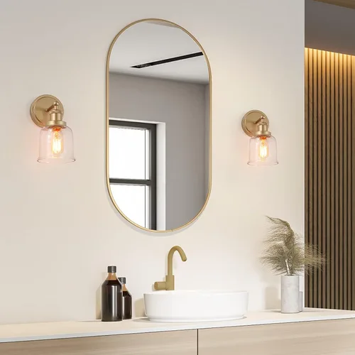 Miniatura 2 de classy leaves Apliques dorados de pared, 1 luz dorada para baño, aplique de pared moderno con pantalla de vidrio transparente para dormitorio, sala